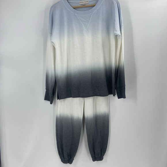 Knox Rose Pants - Knox Rose two-piece grey white ombre jogging work out exercise set medium